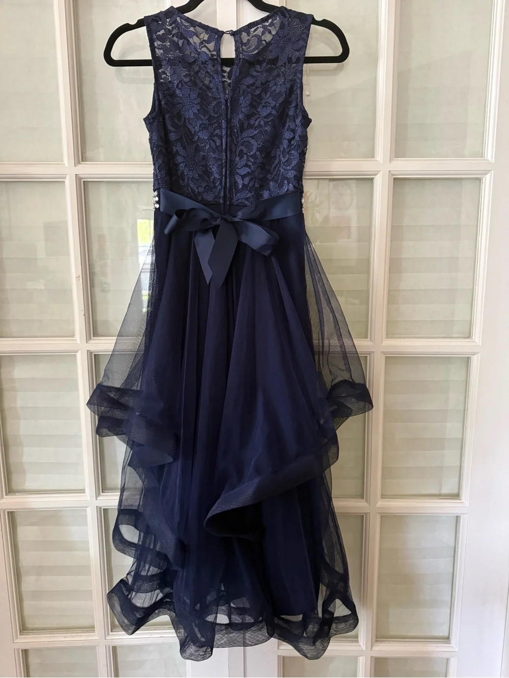 Speechless Navy Lace & Tulle Dress with Jeweled Waistband